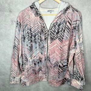 Sportelle Abstract Print Zip Up Hoodie Pink Grey Size 2XL Casual Athleisure